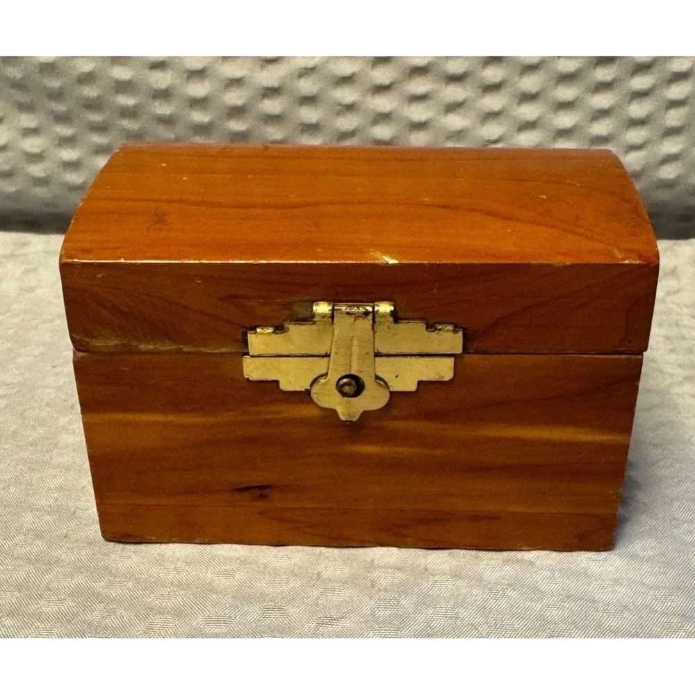 Vintage Tiny‎ Cedar Chest Wood Jewelry Trinket Box Hinged Mid Century